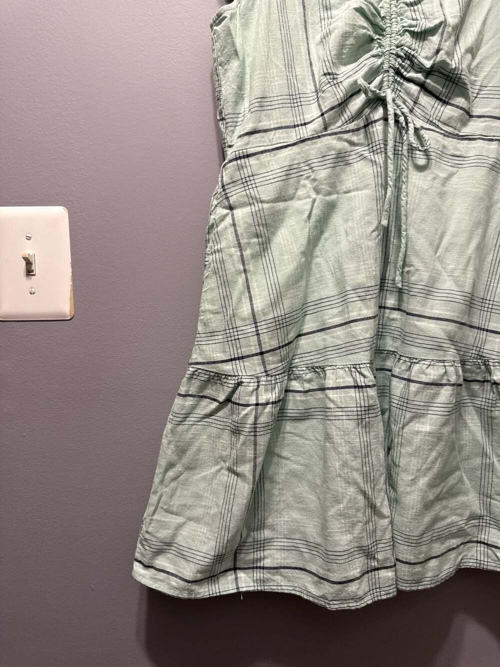 Universal Thread Green Plaid Ruffle Sleeve Ruched Front Mini Dress Size S - Picture 3 of 8
